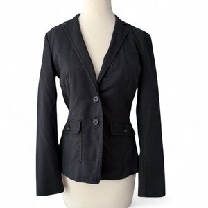 Banana Republic Black Stretch Twill Blazer Pockets Tailored Fitted Classic Sz 10